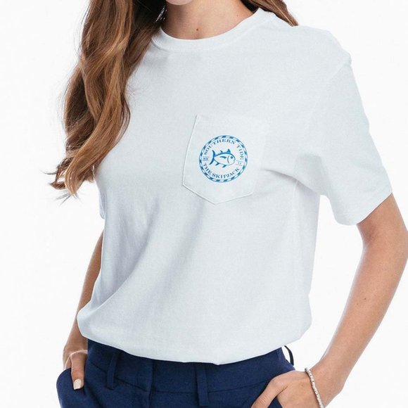 3 for 30 ~ Southern Tide Classic White Medallion Skipjack Tee - Women M - Picture 1 of 5